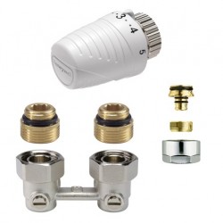 Honeywell kit de robinet thermostatique p.radiateur universal integre 1/2"-3/4" +raccord 16mm equerre