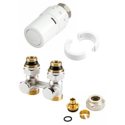 Danfoss design kit de robinet thermostatique pour radiateur universal integre 1/2"-3/4" +raccord 16mm droite